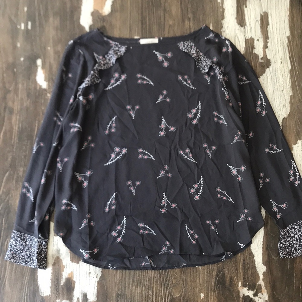 LOFT Large Women’s Long Sleeve Black Floral Shirt